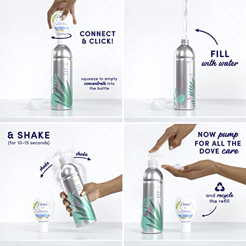 Dove Body Wash Aluminum Reusable Bottle and Concentrate Refill (2x) Starter Kit for Instantly Soft Skin Shea and Warm Vanilla for Skin Care and Lasting Nourishment 4oz (makes 16oz)